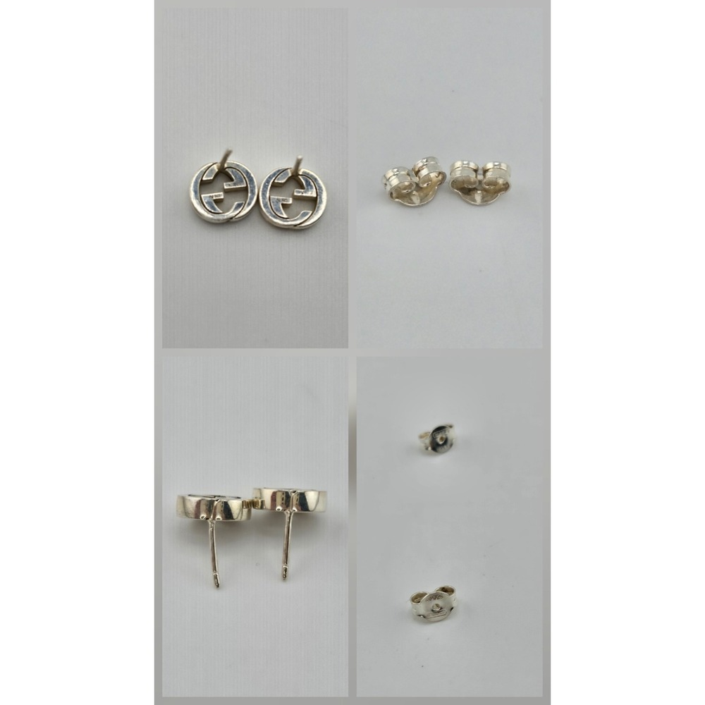 Gucci Interlocking G Stud Earrings Sterling Silver 925 Logo with Box & COA - Picture 5 of 9